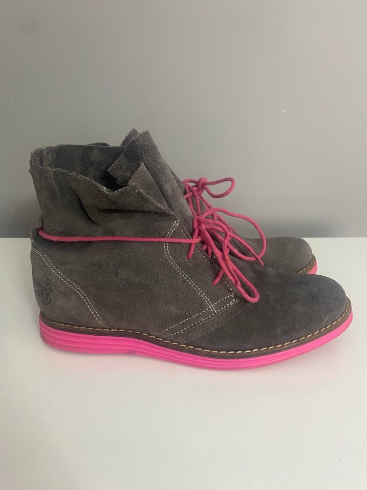 Gri Süet Kadın Bot Pembe Detaylı - Görsel 2