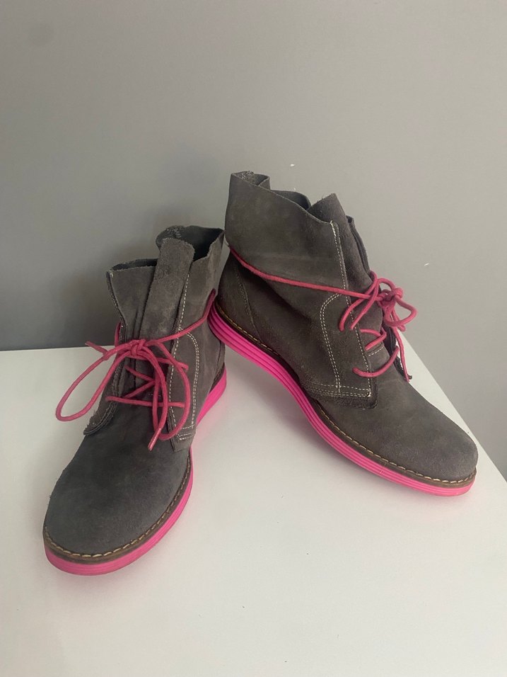 Gri Süet Kadın Bot Pembe Detaylı - Görsel 5