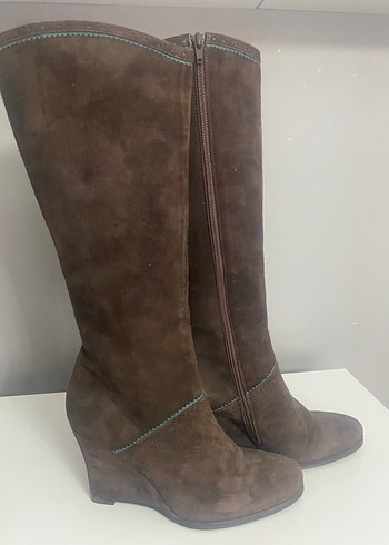 Kahverengi Süet Dolgu Topuklu Kadın Çizme - Görsel 7