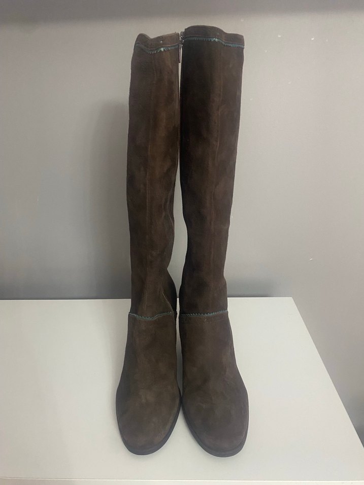 Kahverengi Süet Dolgu Topuklu Kadın Çizme - Görsel 2