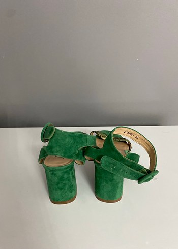 Yeşil Yılan Desenli Süet Kadın Topuklu Ayakkabı - Görsel 4