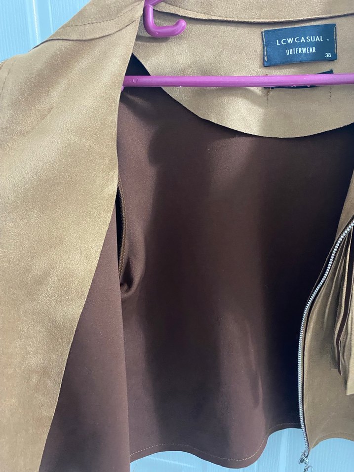 Kahverengi Süet Kadın Kısa Püsküllü Ceket - Görsel 4