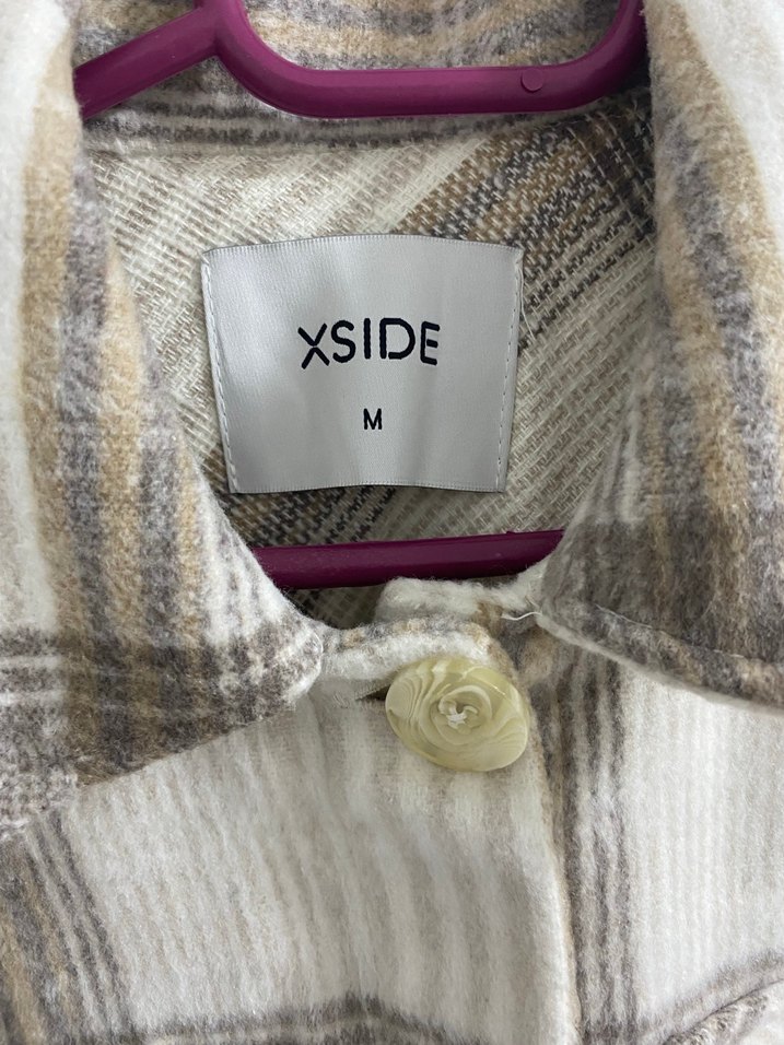 Bej Gri Ekose Düğmeli Kadın Gömlek - Görsel 2