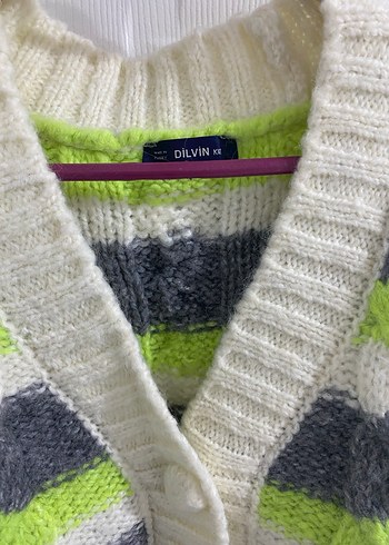 Çizgili Gri Triko Kadın Hırka - Görsel 3