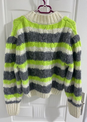 Çizgili Gri Triko Kadın Hırka - Görsel 4