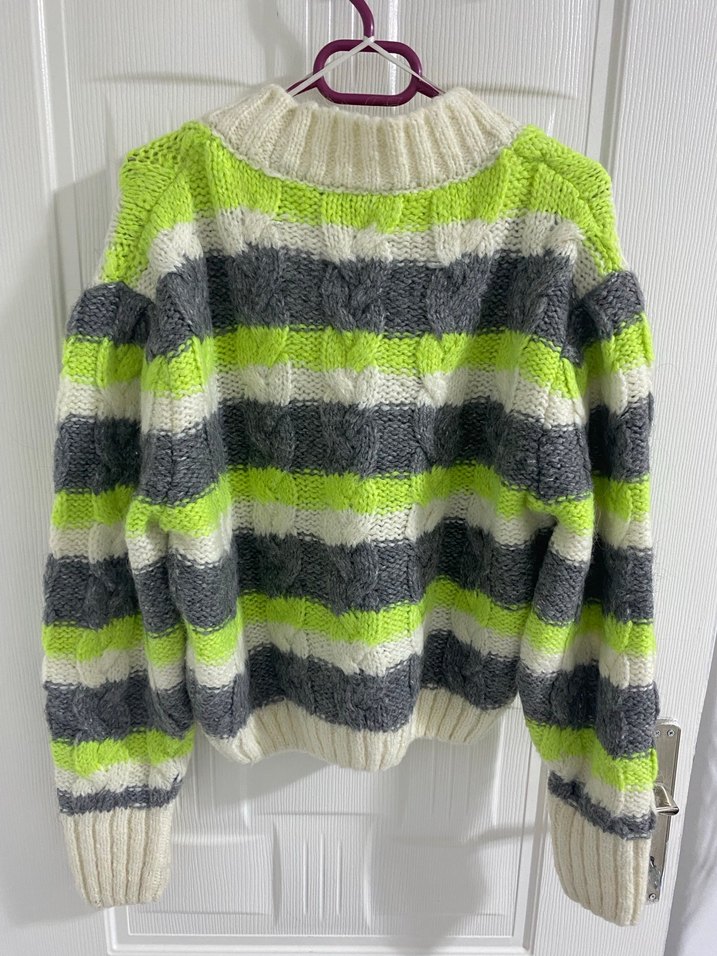 Çizgili Gri Triko Kadın Hırka - Görsel 4