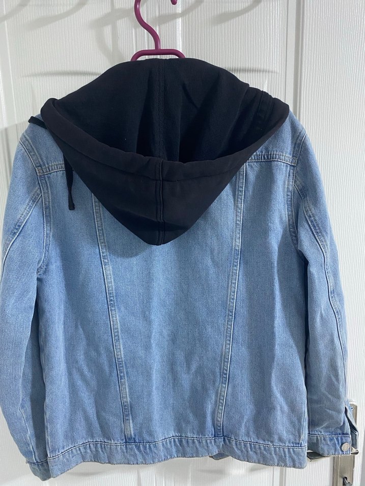 Kapüşonlu Mavi Denim Ceket - Görsel 3
