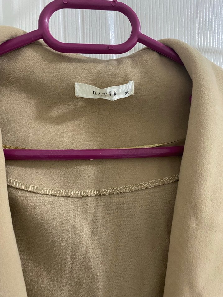 Bej Süet Kemerli Midi Kadın Kaban - Görsel 2