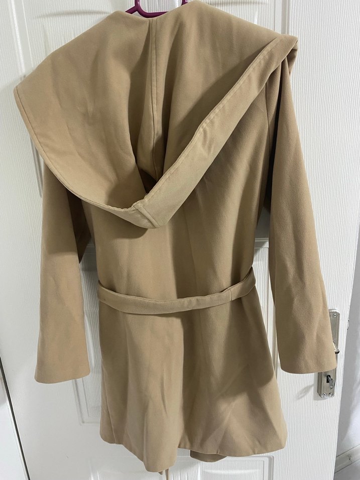 Bej Süet Kemerli Midi Kadın Kaban - Görsel 3