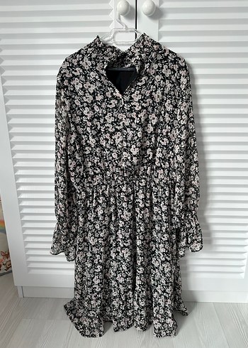 Uzun Kollu Fırfırlı Bohem Mini Elbise - Görsel 2