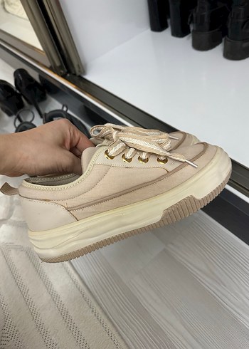 Bej Bağcıklı Kadın Sneakers - Görsel 3