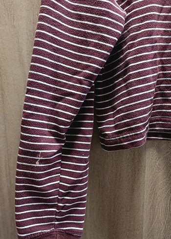 Bordo Çizgili Kadın Triko Kazak - Görsel 3