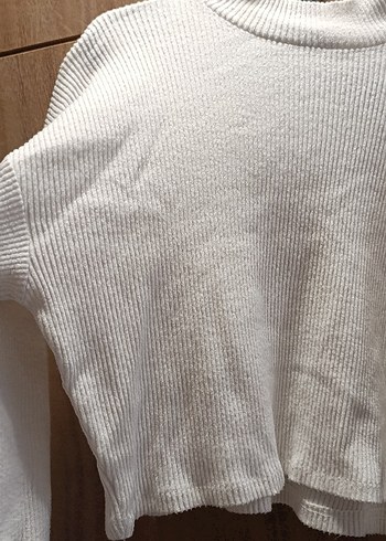 Beyaz Yüksek Yaka Örgü Kadın Triko - Görsel 2