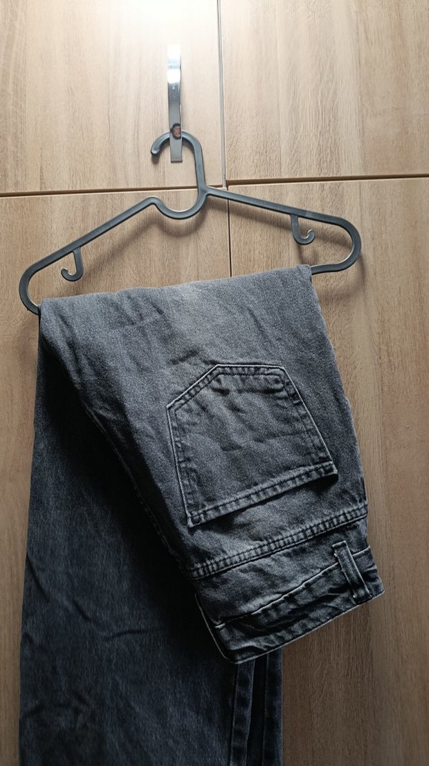 Gri Kadın Bol Kesim Kot Pantolon - Görsel 2