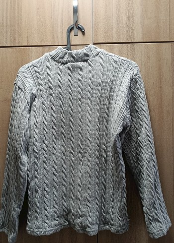 Gri Örgü Yüksek Yakalı Kadın Kazak - Görsel 2