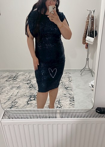 Siyah Parlak Midi Kadın Abiye Elbise - Görsel 2