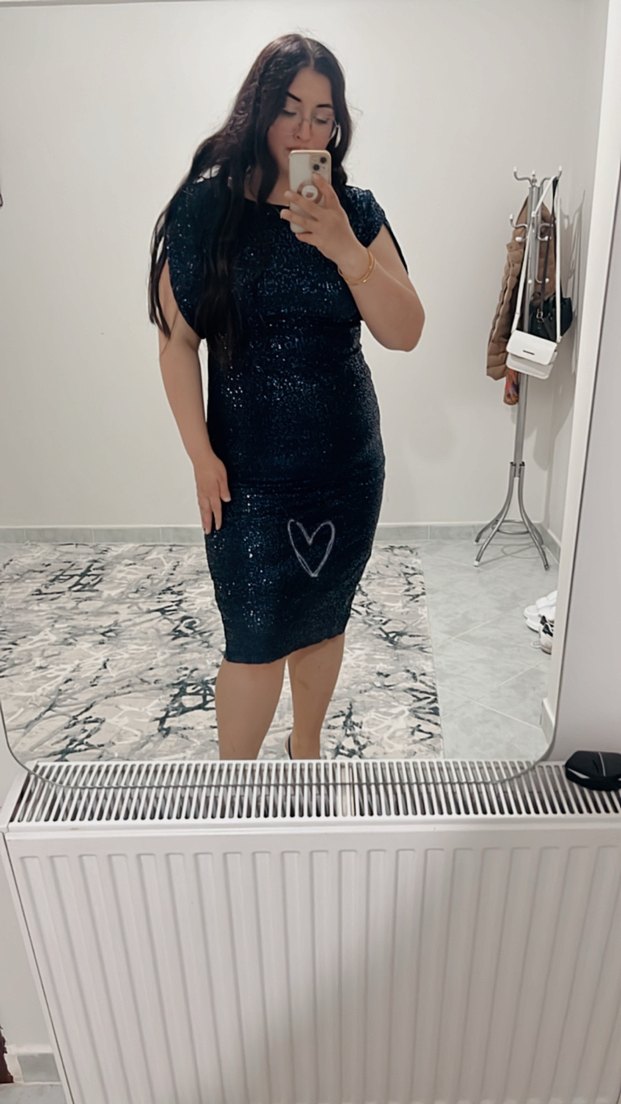 Siyah Parlak Midi Kadın Abiye Elbise - Görsel 2