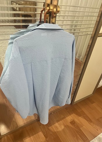 Düğmeli Mavi Keten Gömlek - Görsel 2