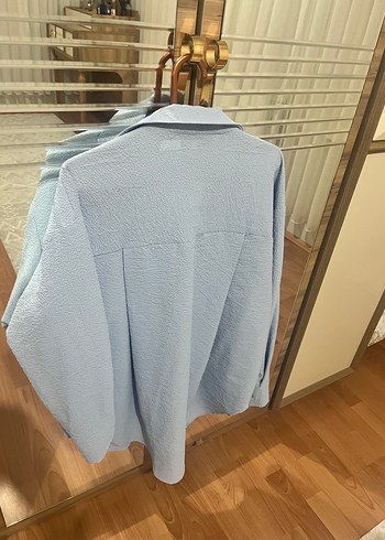 Düğmeli Mavi Keten Gömlek - Görsel 3