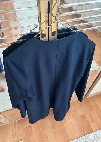 Lacivert Drapeli Midi Ceket - Görsel 4