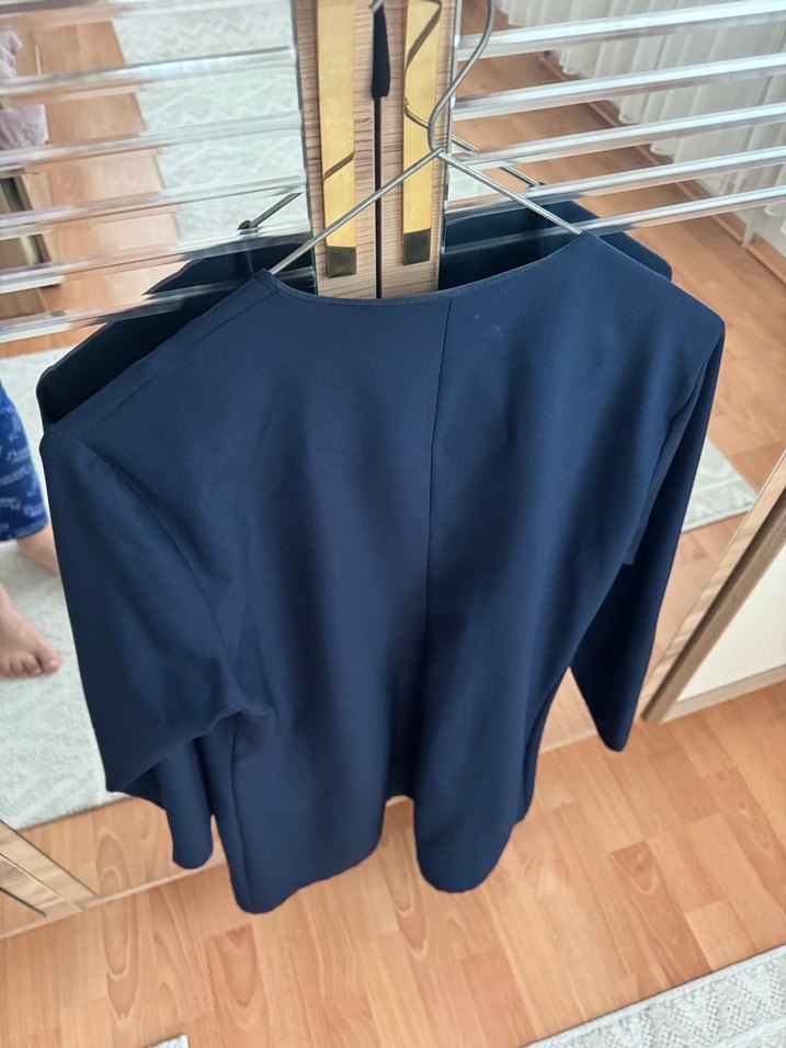 Lacivert Drapeli Midi Ceket - Görsel 4