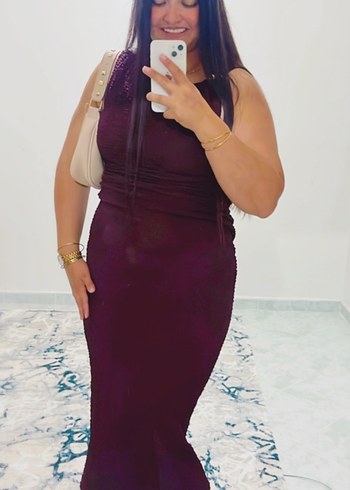 Bordo uzun elbise - Görsel 3
