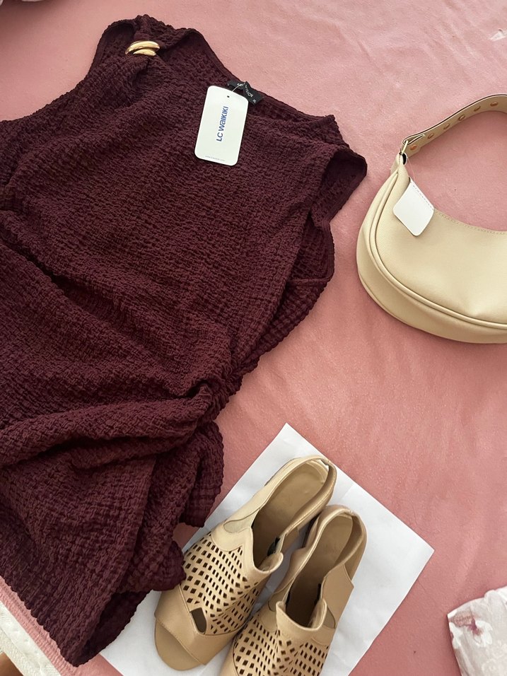 Bordo uzun elbise - Görsel 2