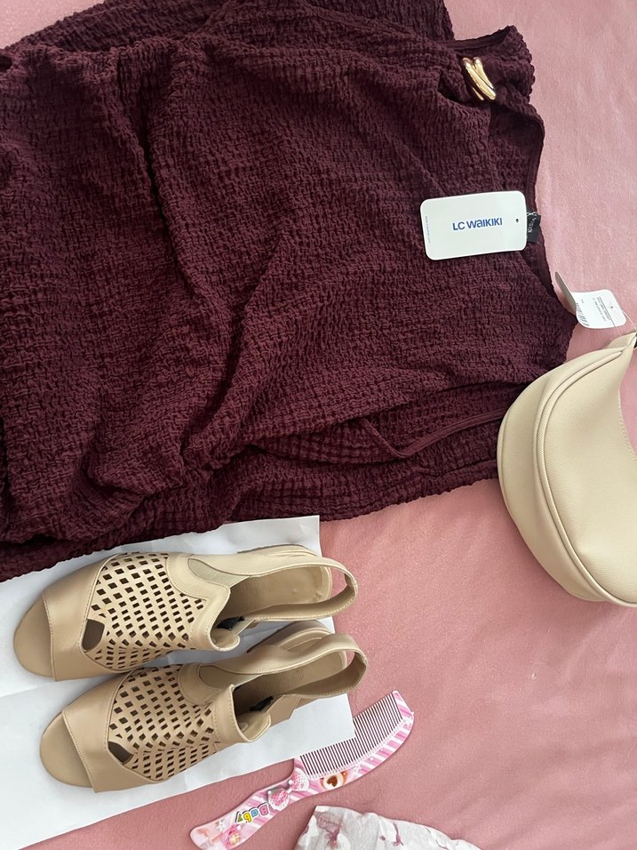 Bordo uzun elbise - Görsel 4