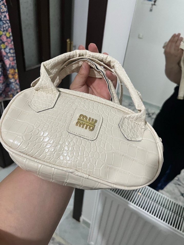 Beyaz Yılan Derisi Desenli Deri El Çantası - Görsel 2