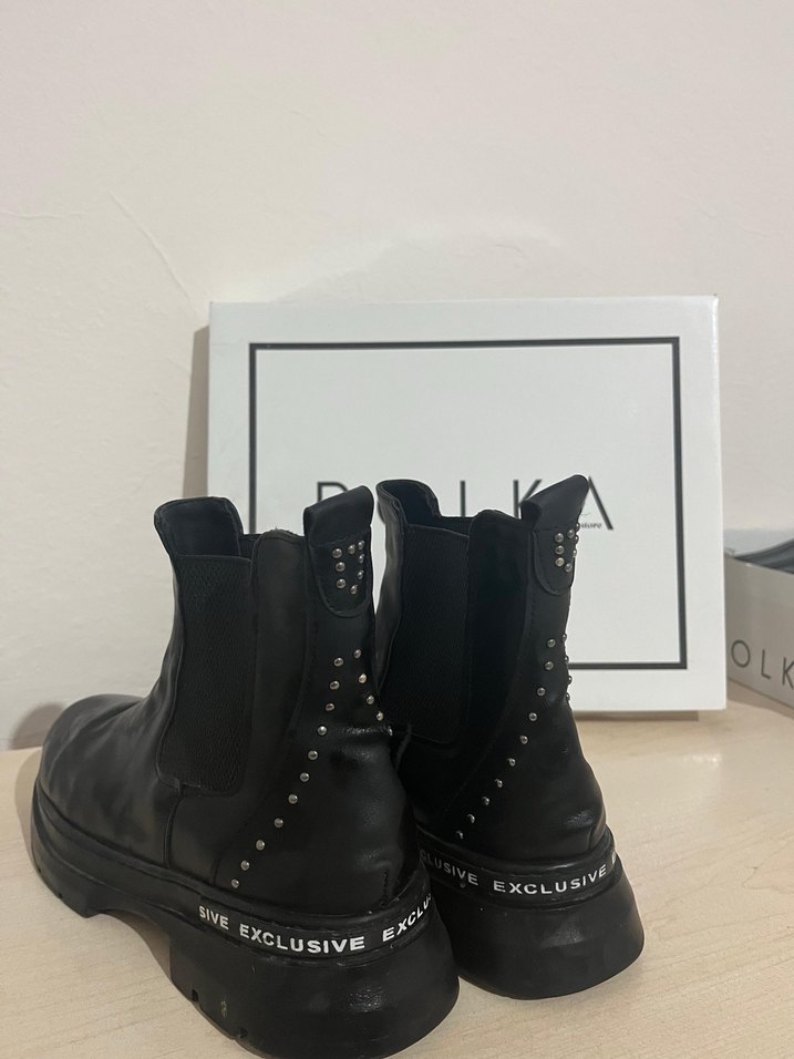 Platform Topuklu Siyah Yılan Derisi Desenli Deri Bot - Görsel 3