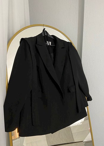 Kadın Siyah Kemerli Midi Blazer - Görsel 3