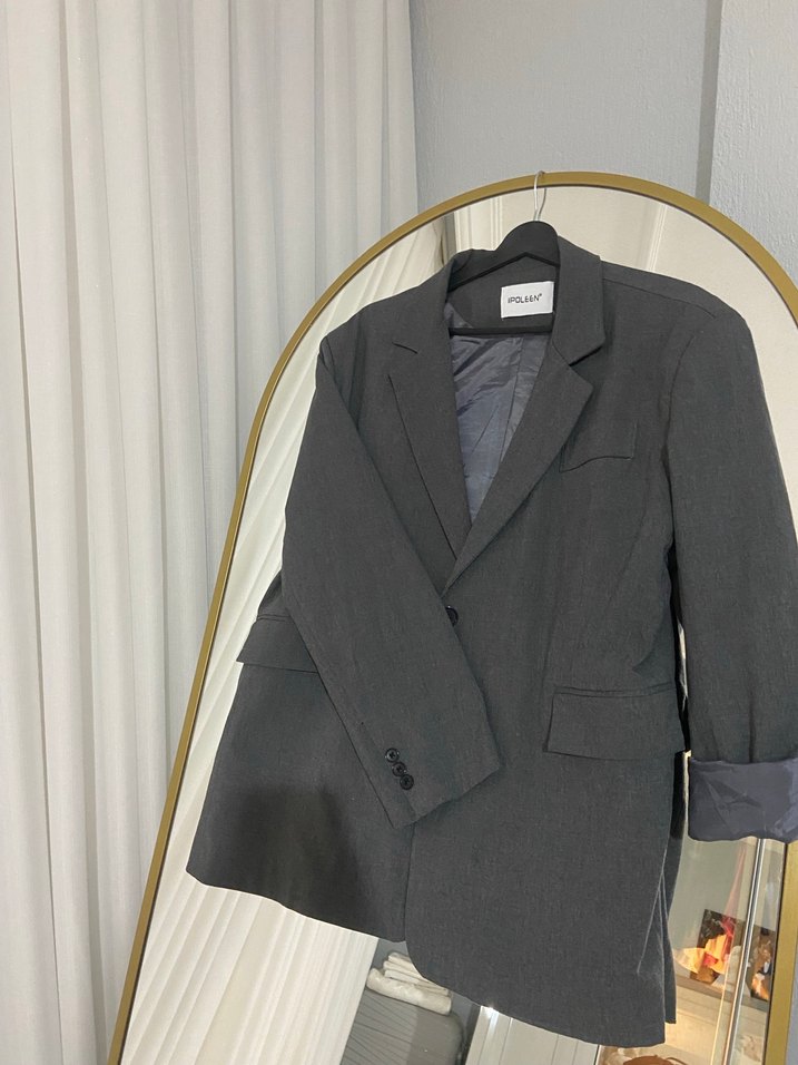 Gri Keten Kadın Blazer  ceket takım  s.m.l .xl beden uygundur  - Görsel 2