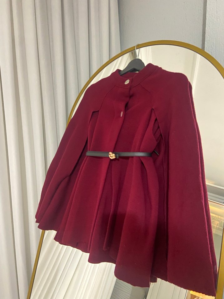 Bordo Midi Kadın Pelerin kemer dahil değildir :) - Görsel 3