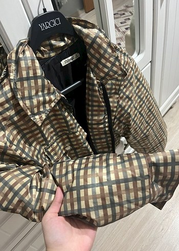 Kahverengi Kareli Kemerli Kısa Kadın Ceket - Görsel 2