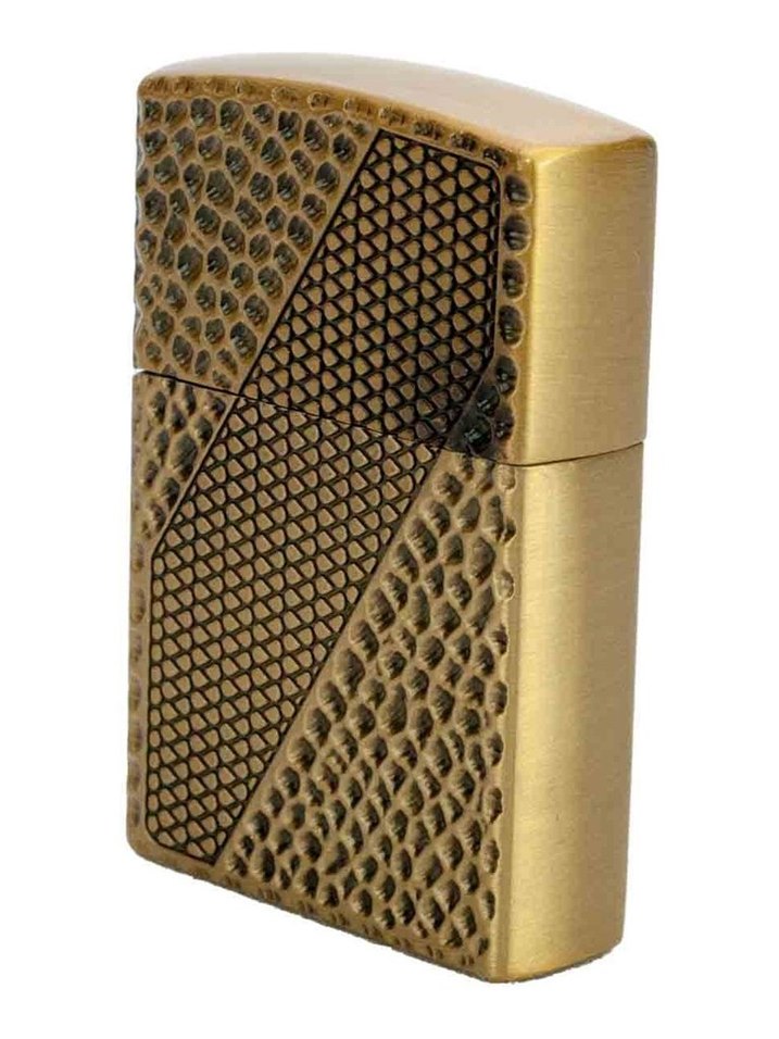 Zippo Tarzı Yılan Timsah Desenli Gazlı Çakmak Bronz Renk Metal - Görsel 2
