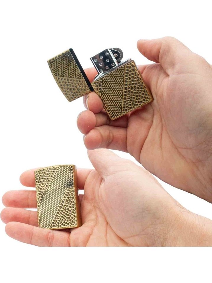 Zippo Tarzı Yılan Timsah Desenli Gazlı Çakmak Bronz Renk Metal - Görsel 3