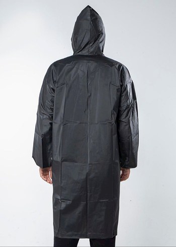 Kapşonlu Çıtçıtlı Eva Siyah Yağmurluk - Görsel 3