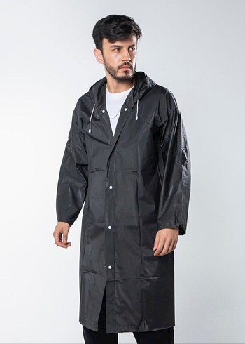 Kapşonlu Çıtçıtlı Eva Siyah Yağmurluk - Görsel 2