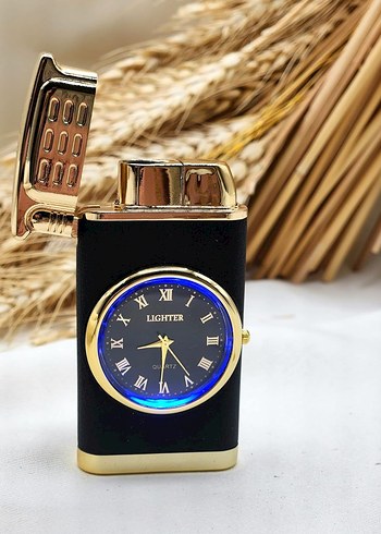 Klasik Saatli Işıklı Metal Turbo Gazlı Çakmak - Görsel 2
