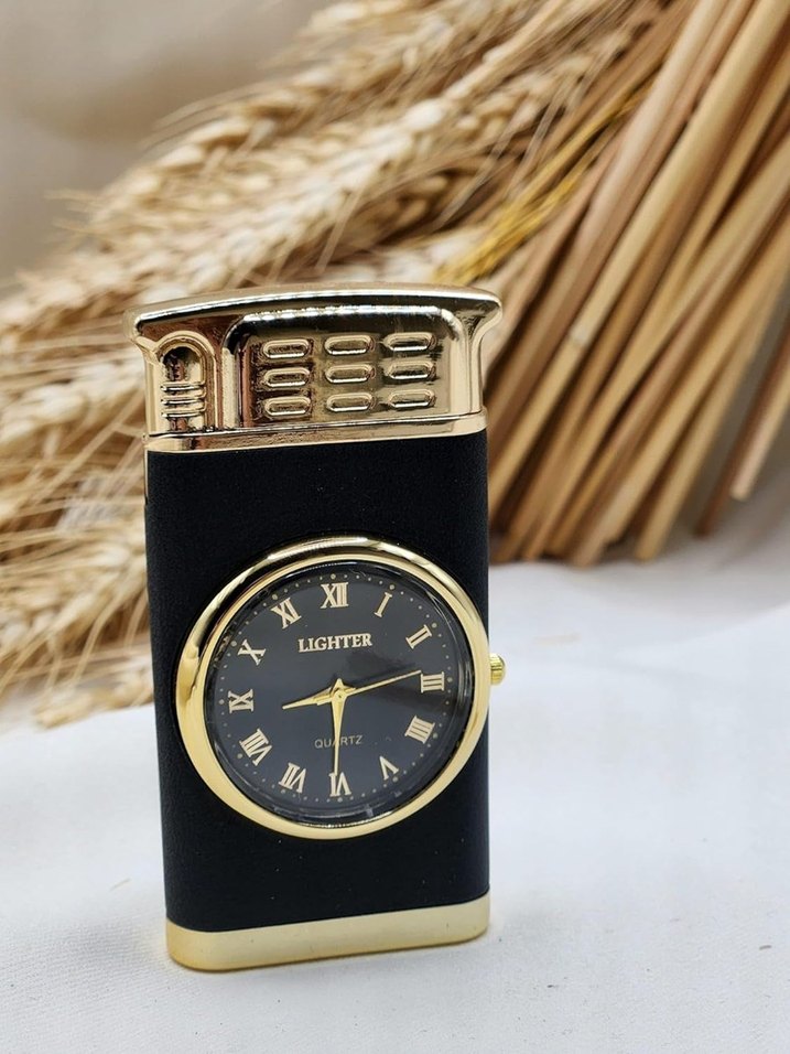 Klasik Saatli Işıklı Metal Turbo Gazlı Çakmak - Görsel 3