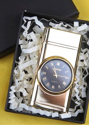 Altın Saatli Işıklı Metal Turbo Gazlı Çakmak - Görsel 3