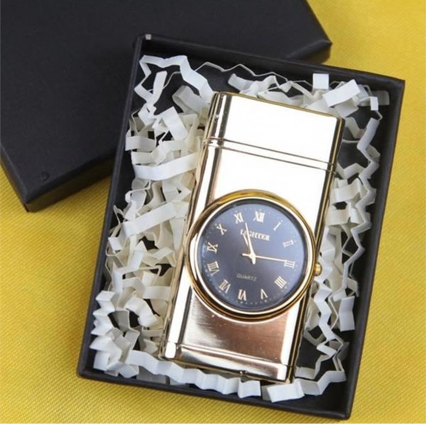 Altın Saatli Işıklı Metal Turbo Gazlı Çakmak - Görsel 3