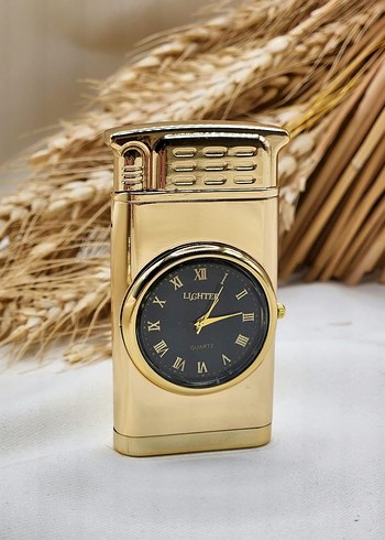 Gold Altın Desenli Saatli Işıklı Metal Gazlı Turbo Çakmak - Görsel 3