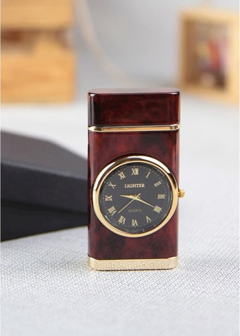 Bordo Saatli Işıklı Metal Turbo Gazlı Çakmak - Görsel 3