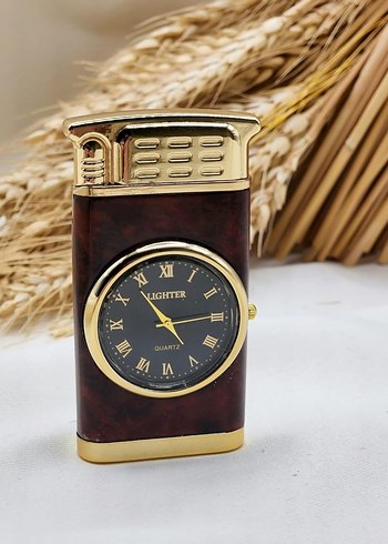 Bordo Desenli Saatli Işıklı Metal Turbo Gazlı Çakmak - Görsel 3