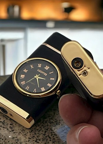 Siyah Saatli Işıklı Metal Turbo Gazlı Çakmak - Görsel 3