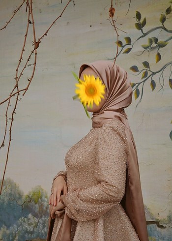 Bej Uzun Kollu Bohem Drapeli Kadın Elbise - Görsel 2