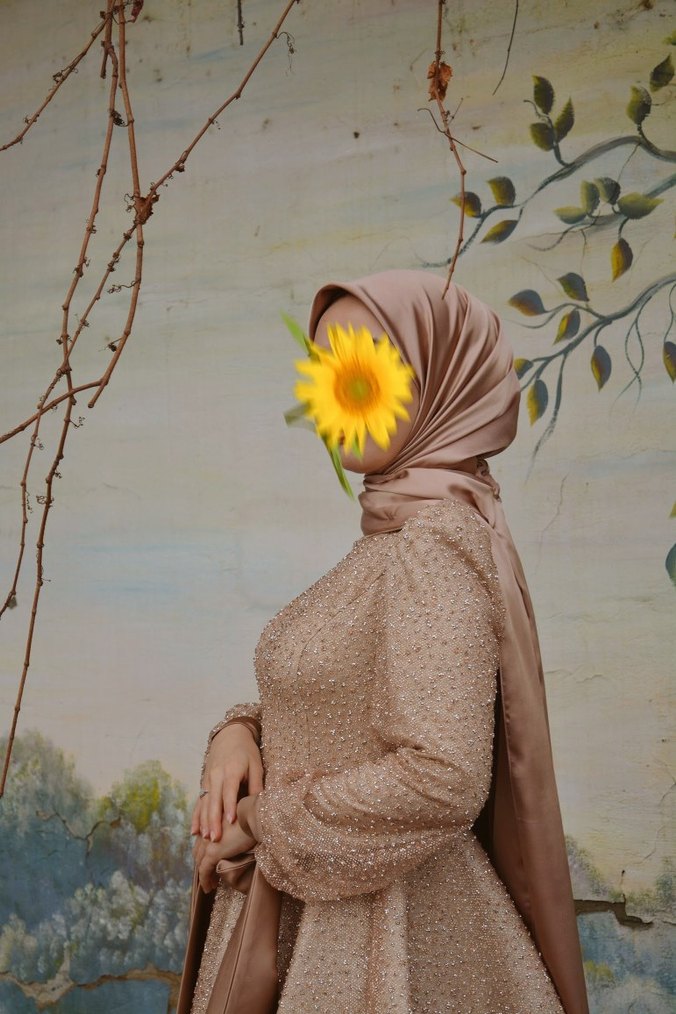 Bej Uzun Kollu Bohem Drapeli Kadın Elbise - Görsel 2