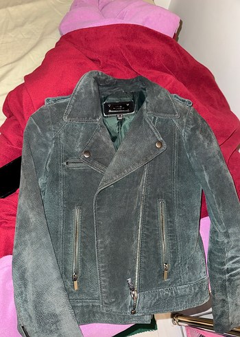 Kadın Haki Süet Transparan Deri Ceket - Görsel 9