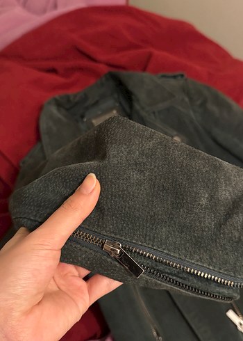 Kadın Haki Süet Transparan Deri Ceket - Görsel 6